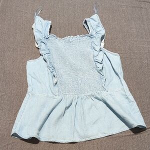 Old Navy Light Blue Smocked Ruffle Blouse